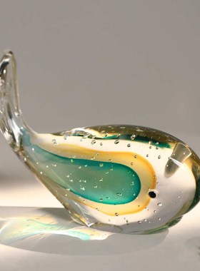 创意玻璃鲸鱼摆件客厅轻t奢电视柜酒柜玄关桌面高级艺术工艺品