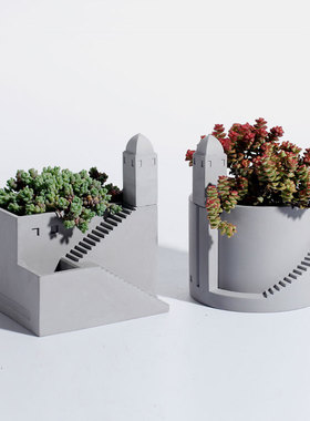 水泥微景观建筑多肉花盆器皿v网红笔筒置物盘装饰摆件北欧纪念碑