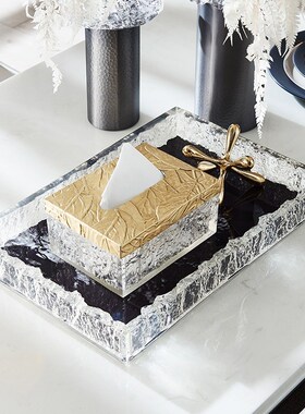 现代简约透明树脂水晶色果盘轻奢样板间客厅茶P几桌面托盘装饰摆