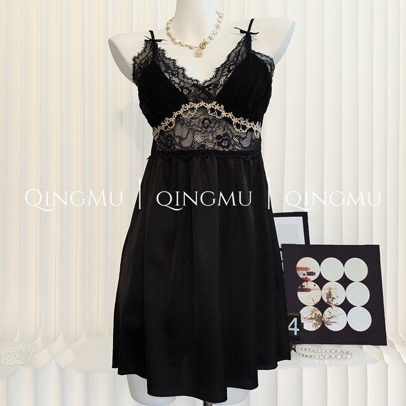 性感吊带睡裙睡袍两件套带胸垫蕾丝纯欲风女士家居服冰丝睡裙女夏,淘宝优惠券,粉丝福利购,淘宝优惠卷