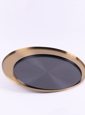 欧式轻奢现代简约极简金s属圆形托盘摆件样板房售楼处软装饰品摆