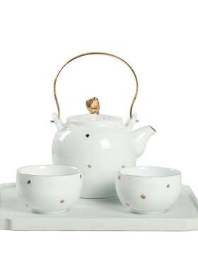 新中式描金茶具组合套装u陈设艺术摆件售楼处茶几客厅家居软装饰