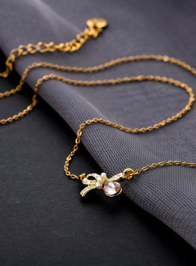 朗同蝴蝶结项链女款2025新款颈链锁骨链配裙子连衣裙装饰金色链子