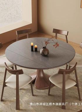 中古风实木伸缩折叠餐桌可变圆桌2025新款网红小户型法式圆形跳台