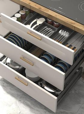 c8x2024新款厨房橱柜铝合金拉篮三层抽屉式碗碟架柜内拉蓝置物架