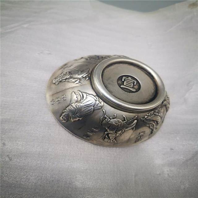 Antiques and miscellaneous vintage old white copper Baishou Baifu bowl copper bowl tea bowl longevity bowl crafts ornaments