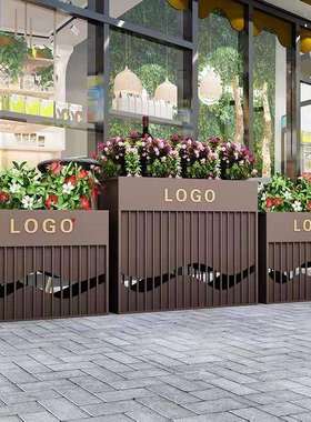 户外不锈钢花箱铁艺金属坐凳外摆花架花槽镀锌板庭院花池餐饮成品