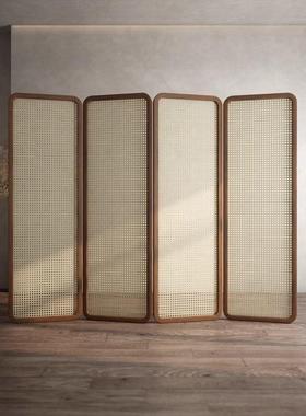 新中式藤编简易竹子屏风实木隔断墙办公室入户折叠移动房间遮挡帘