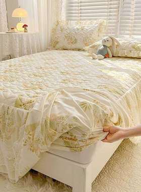 全夹棉床笠式床裙款四件套小清新田园公主风花边被套加厚四季通用