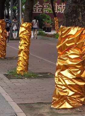 舞台金纸装饰布树干包柱布树木金箔D纸酒店抓皱金布包柱子包树彩