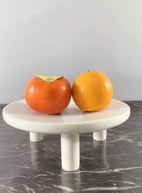 现代简约白色大理石果盘三脚托盘果盘装饰摆S件软装样板间花器