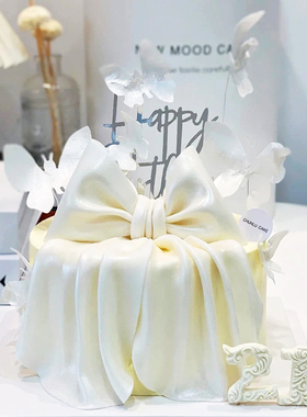 先卓仿真蝴蝶结翻糖轻奢女神飘带网红生日蛋糕模型定制橱窗样品