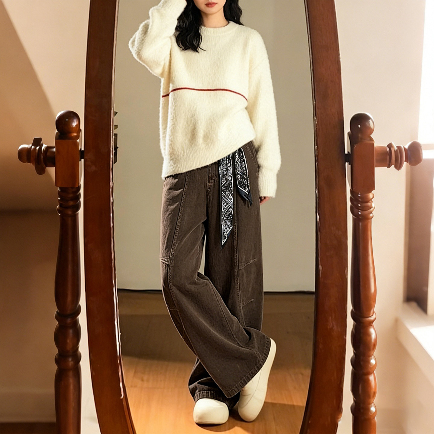 300斤大码女装胖mm美拉德风咖色阔腿牛仔裤女高腰显瘦直筒拖地裤,淘宝优惠券,粉丝福利购,淘宝优惠卷