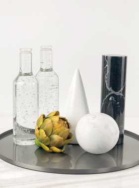 极速现代简约欧式轻奢金属圆形托盘金色黑色摆件样板W房样品屋展