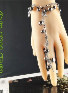 极速新款采耳手链女夏铃铛复古风手镯手链连戒指一体W链女男易戴