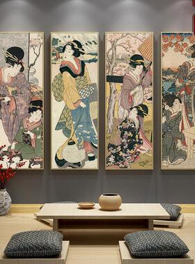 网红日式仕女浮绘美厅图饰画日系居洒餐屋挂画日本装玄画关人壁竖
