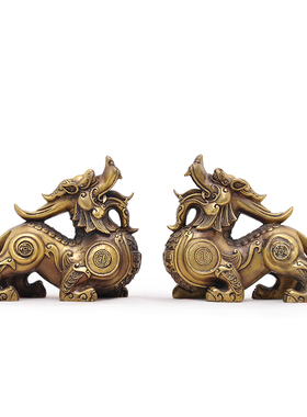 纯铜独角貔貅摆件一对皮丘招财y家居客厅酒柜公司店铺装饰开业送