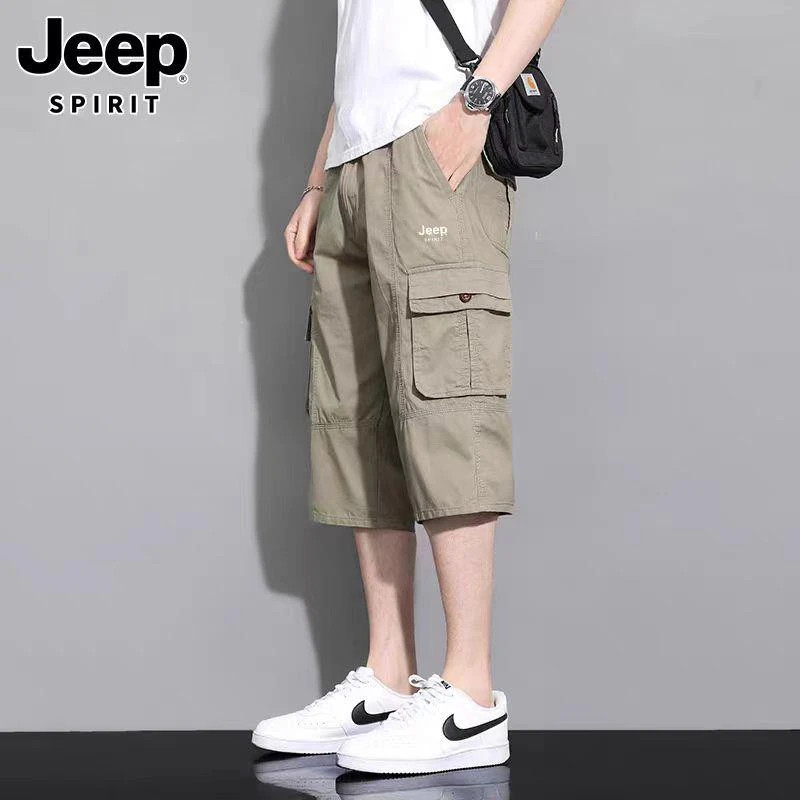 吉普JEEP工装七分裤男夏季薄款2025新款纯棉宽松休闲运动过膝短裤,淘宝优惠券,粉丝福利购,淘宝优惠卷