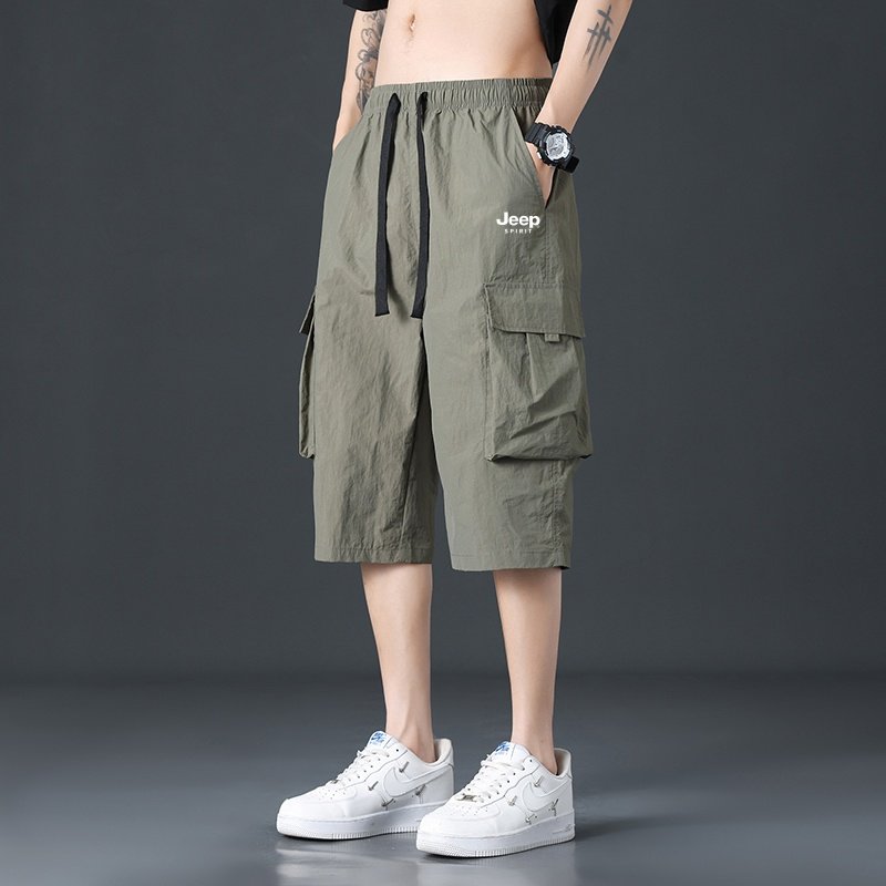 吉普JEEP冰丝短裤男夏季薄款速干运动七分裤美式工装外穿男士中裤,淘宝优惠券,粉丝福利购,淘宝优惠卷