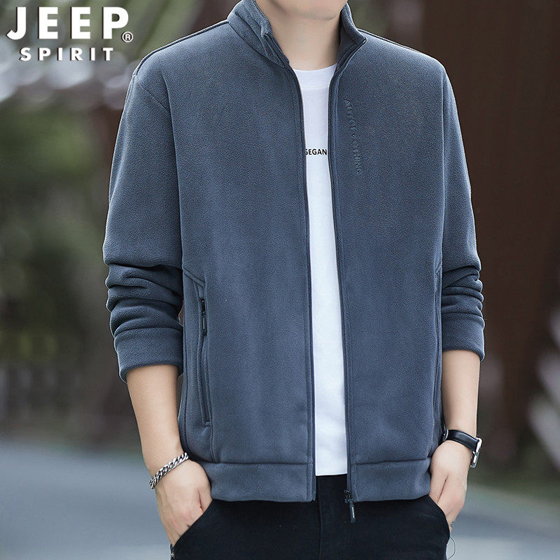 吉普JEEP夹克男秋冬新款抓绒衣外套男士立领纯色奥粒绒保暖外套,淘宝优惠券,粉丝福利购,淘宝优惠卷