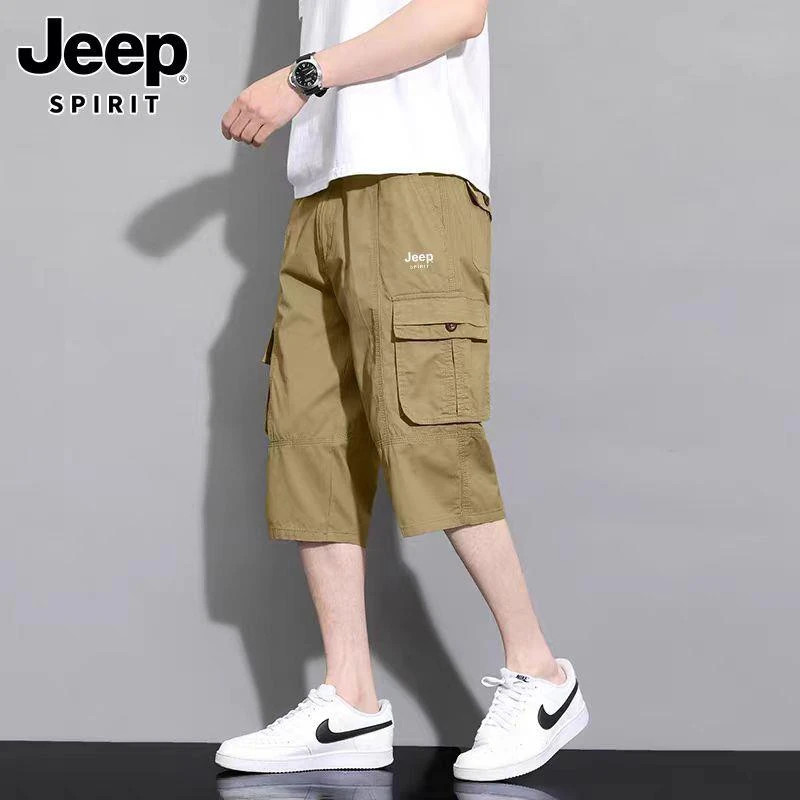 吉普JEEP工装七分裤男夏季薄款2025新款纯棉宽松休闲运动过膝短裤,淘宝优惠券,粉丝福利购,淘宝优惠卷