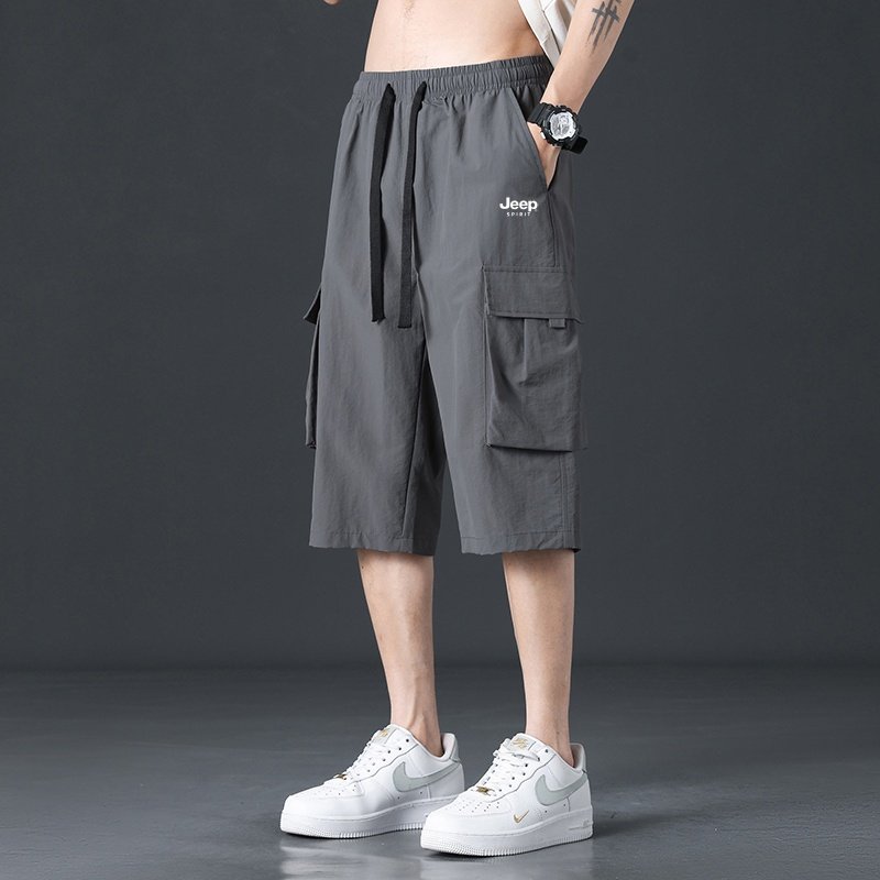 吉普JEEP冰丝短裤男夏季薄款速干运动七分裤美式工装外穿男士中裤,淘宝优惠券,粉丝福利购,淘宝优惠卷