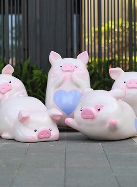 卡通可爱小萌猪摆件户外s玻璃钢小猪雕塑商场小区房产草坪装饰小