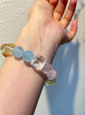 天然水晶手串柠檬晶海蓝宝紫水晶能量搭配多宝手链送人女生礼物