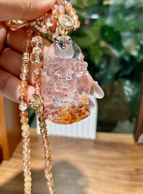 天然红胶花聚宝盆精工雕刻战狐毛衣链双手合十真诚实意）宝剑