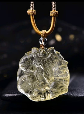 天然黄水晶双面雕刻背剑五仙狐狸项链蛇刺猬鼠毛衣链九尾狐礼物