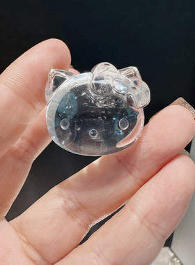 天然白水晶大尺寸可爱萌萌哒kitty猫头吊坠搭配万能珠链哈喽kt猫