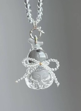 天然白水晶葫芦精雕水晶九尾狐吊坠 福禄双全高冰水晶葫芦狐狸