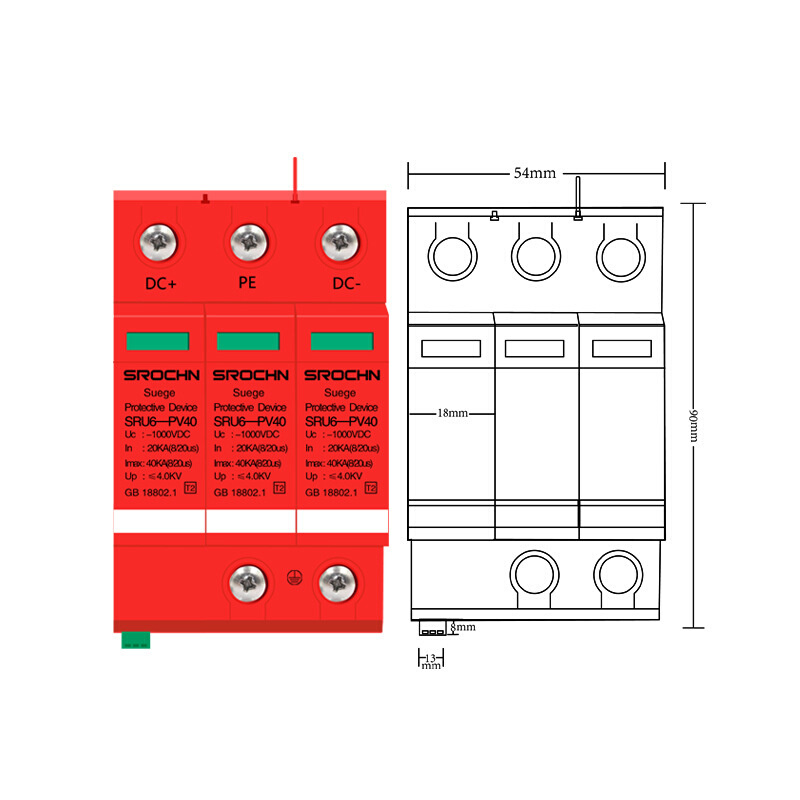 硕瑞电气厂家光伏防雷电源避雷器2P40KA DC1000V 直流浪涌保护器 - 图1