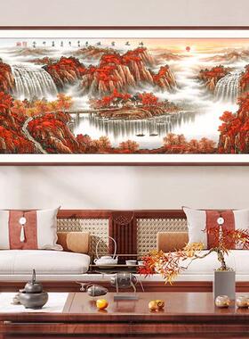 定做鸿地运当头山画水客厅景发背盆墙壁挂画宝聚宝办公沙室装饰画