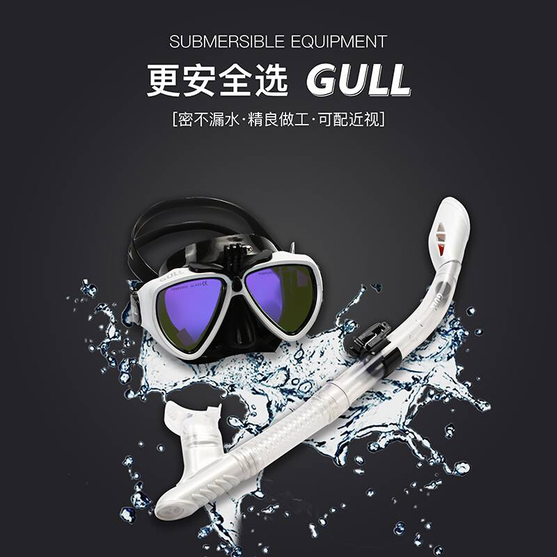 GULL浮潜面镜潜水镜可换近视潜水面镜浮潜三宝呼吸管游泳潜水装备 - 图0