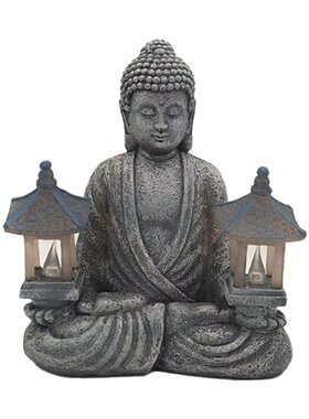 跨境TEMU禅意花园佛像摆件太阳能灯庭院装饰新中式佛像树脂工艺品