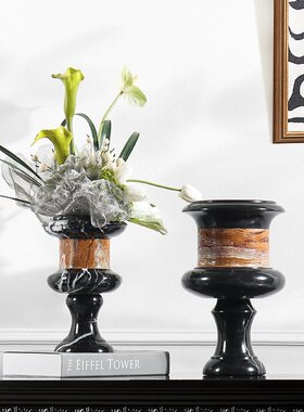 中古侘寂极简小众现代大理石玉石花瓶艺术氛围感天然材质轻奢家居