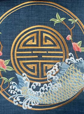 新中式棉麻刺绣沙发布红木家具四季通用靠垫坐垫抱枕桌旗面料