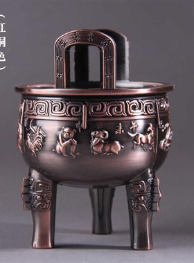 极速仿古铜鼎香炉家用室内上香z圆形三足式复古桌面摆件家居饰品