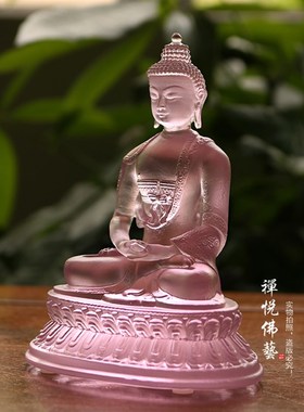 极速禅悦佛d艺手工古法琉璃五方佛西方阿弥陀佛粉色款高10.5cm佛