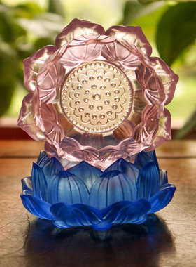 极速古法琉璃荷花烛台供q佛七彩酥油灯座佛前莲花供灯佛灯家用桌