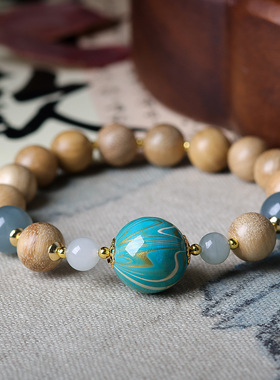 中式复古手串手链手饰设计冬季新品奶香木手链文玩大漆珠中式手串