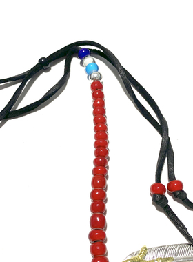 WANGWANG高桥925纯银绿松石鹰抓点金羽毛吊坠鹿皮绳情侣银饰项链