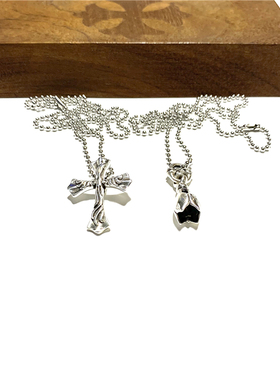 WANGWANG925纯银LO竹节十字架四角花铃铛复古泰银银饰吊坠项链