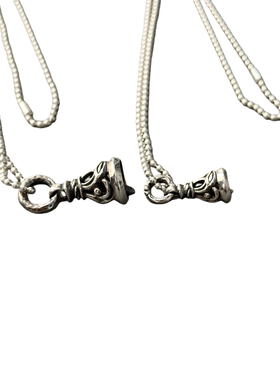 WANGWANG纹路LO鸽子鹤龄铃铛藤蔓圆珠链铃铛复古925纯银吊坠项链