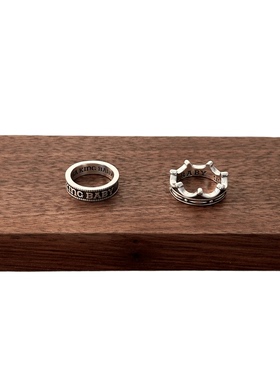 WANGWAN925纯银做旧KB经典花冠皇冠字母复古流行泰银银饰戒指指环