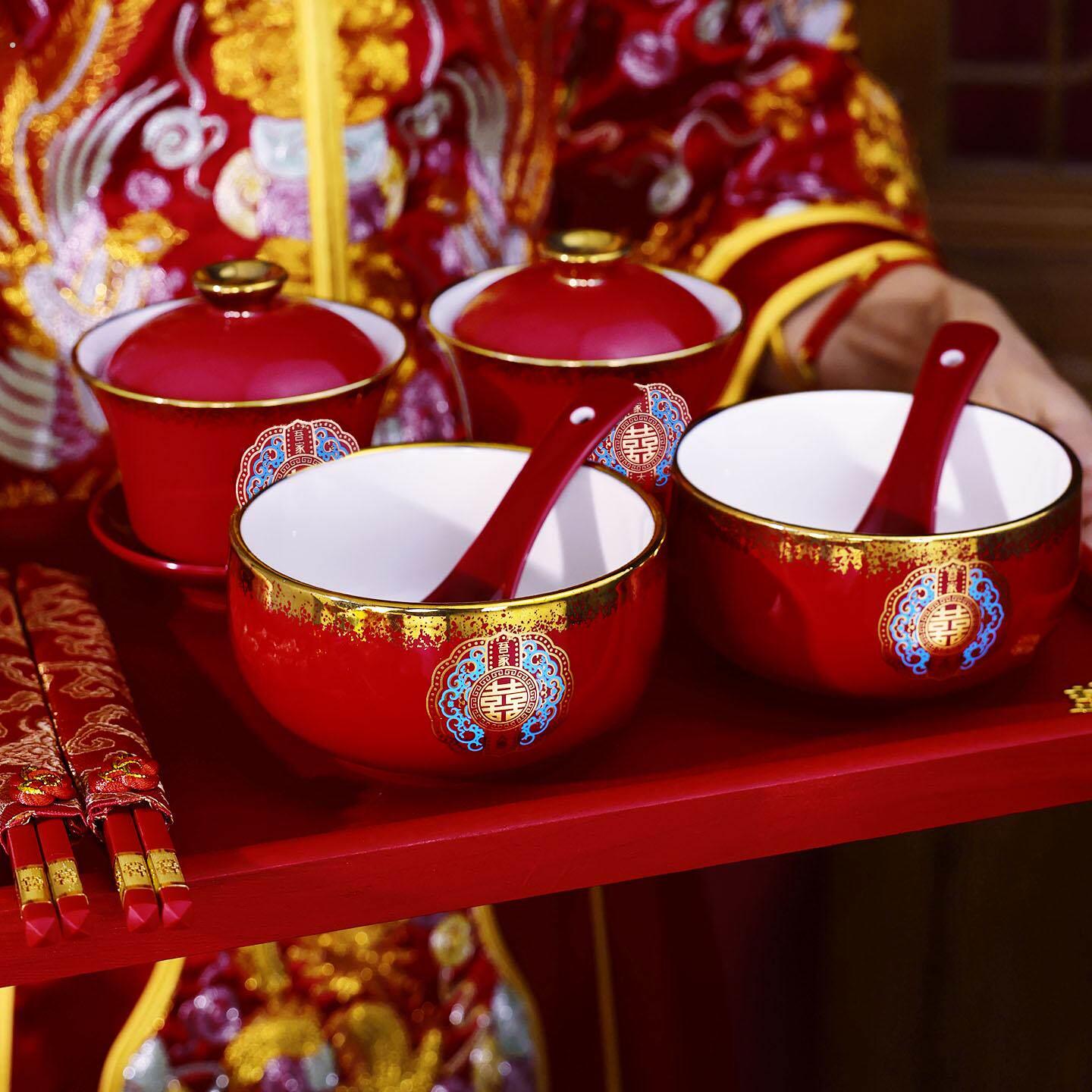 Wedding tea cup set, wedding tea set, modified tea cup, pair of wedding bowls, bowls and chopsticks, toast tea cup set