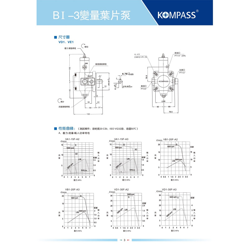 台湾康百世KOMPASS油泵VD1-30F-A1 VD1-30F-A2 VD1-30F-A3 30F-C - 图2