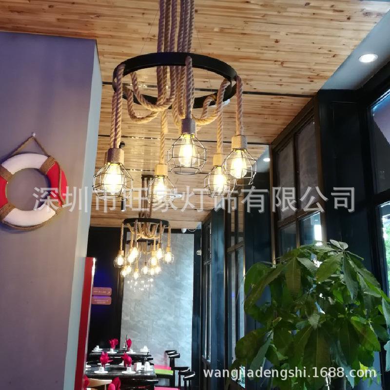 复古工业风麻绳loft创意个性服装店网咖啡厅酒吧餐厅小手雷吊灯 - 图2