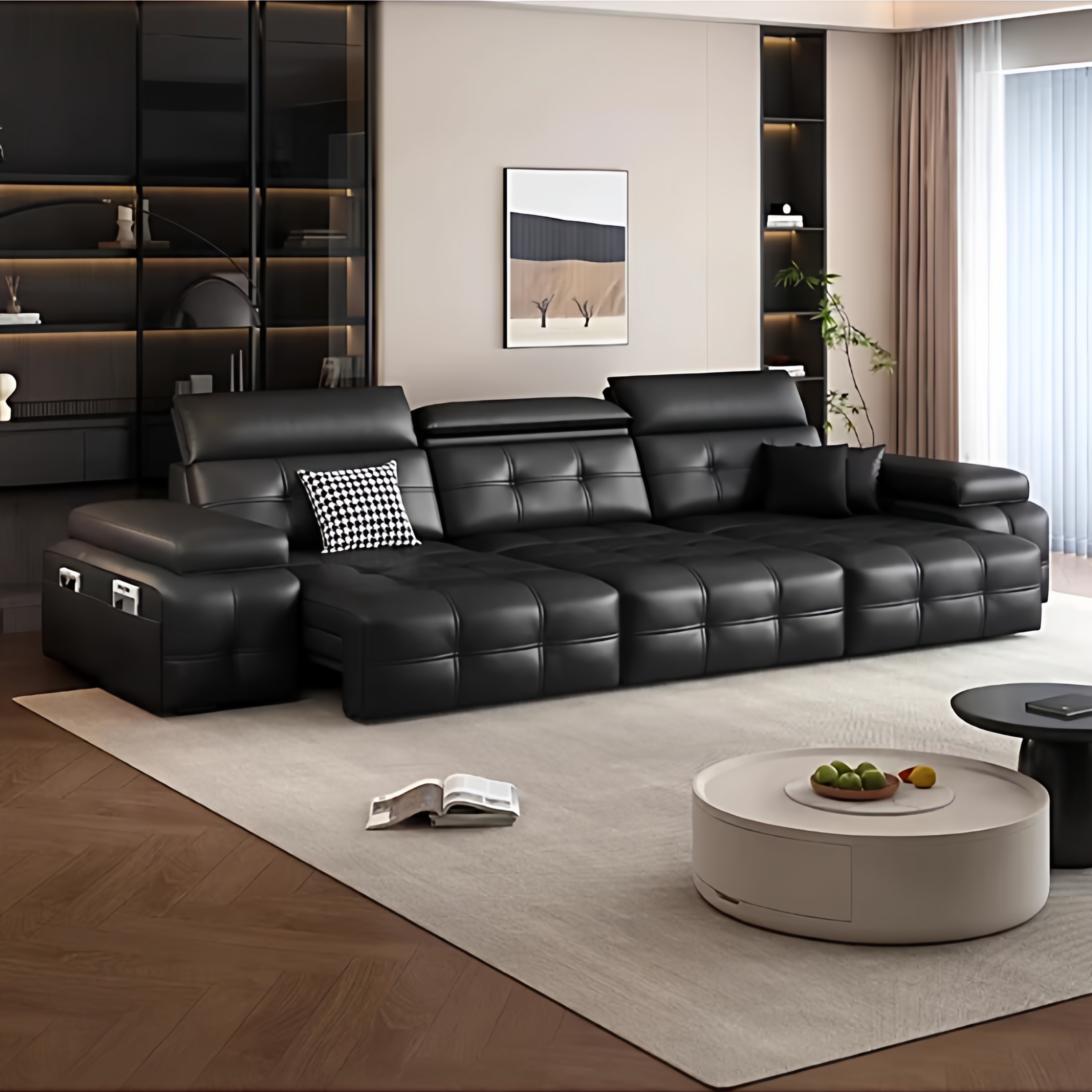 Intelligent Sofa High Headrest Multifunctional Leather Sofa